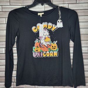 New Girls Self Esteem Shirt Long Sleeve Unicorn Halloween Size L Top Black Comfy